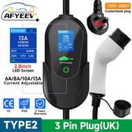 AFYEEV EV Charger Cable Type2 IEC62196-2 to 3 Pin Plug 10M 13A 3.6kW Portable Electric Car Charger, 