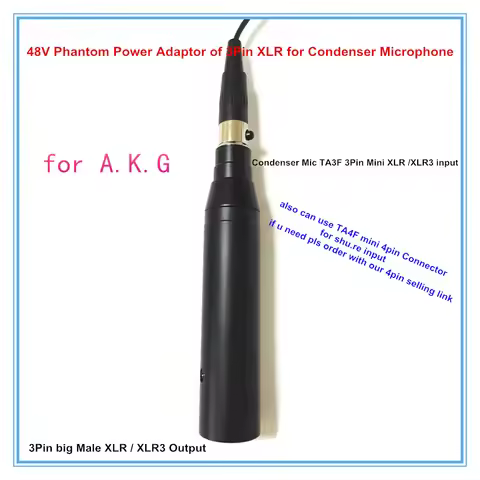 Condenser Microphone XLR Phantom Power Adaptor of TA3F/TA4F Mini Xlr 3.5mm Jack to XLR 3Pin Male Pha