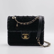 CHANEL 22C滾邊粗毛呢豆腐包 - 小號黑金