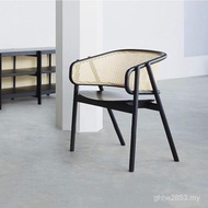 Nordic ins Retro Solid Wood Backrest Chair Designer Lonely Style Armrest Lounge Chair Japanese Ratta