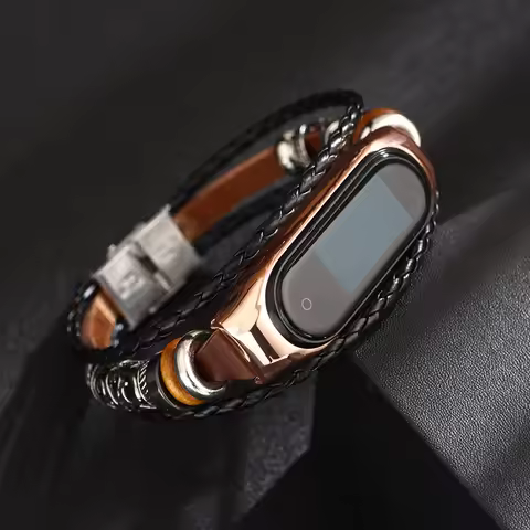 Cowhide strap For mi band 9 8 7 6 5 4 3 Alloy bracelet strap watch accessories Replacement wristband