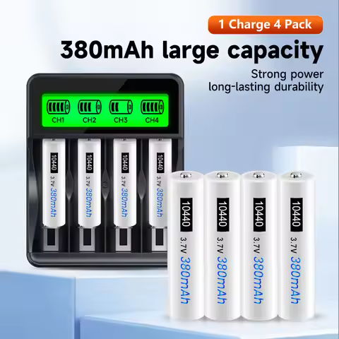 3.7V 10440 Battery with Charger for Lithium 10440 14430 14500 16340 16500 Rechargeable Li-ion Batter