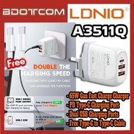 [Ready Stock] LDNIO A3511Q 65W GaN PD Type-C + Dual USB Ports Fast Charge Wall Charger (UK Plug) with Type-C to Type-C Fast Charge Cable for Samsung / Xiaomi / Huawei / Oppo / Vivo / Realme / OnePlus