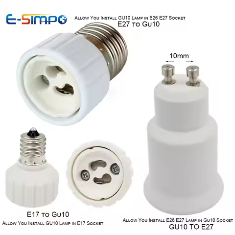 2pcs E17 to GU10, E27 E26-GU10 Porcelain Edison Screw to LED Spotlight Socket Ceramic Lamp Base Conv