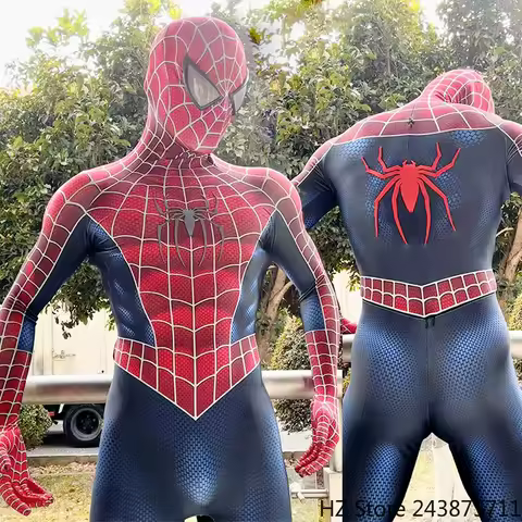 Customizable Non Silk Screen Printing Red Toby Spider-Man Cosplay Costume Suit with Mask Front and B