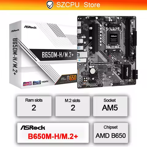 ASROCK B650M-H/M.2+ New Motherboard, AM5, LGA 1718, AMD B650, Micro ATX, DDR5, PCIe 4.0 M.2, LAN,6+1