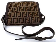FENDI 芬迪復古 Zucca 圖案帆布 x 皮革單肩包單肩包女士棕色