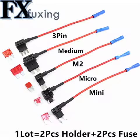 2Set 12V MINI SMALL MEDIUM M2 Size Car Fuse Holder Add-a-circuit TAP Adapter with 5A 10A 15A 20A 25A