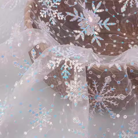 Snowflake Embroidery Net Cloth Sequin Embroidery Wedding Gown Embroidery Fabric Flower Embroidery Ha