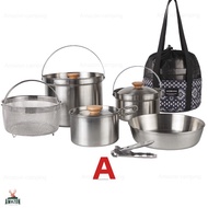 Nobana ชุดหม้อสนามสแตนเลส304 ทนต่อความร้อนได้ดี เหมาะสำหรับ 3-4 คน มีถุงจัดเก็บ