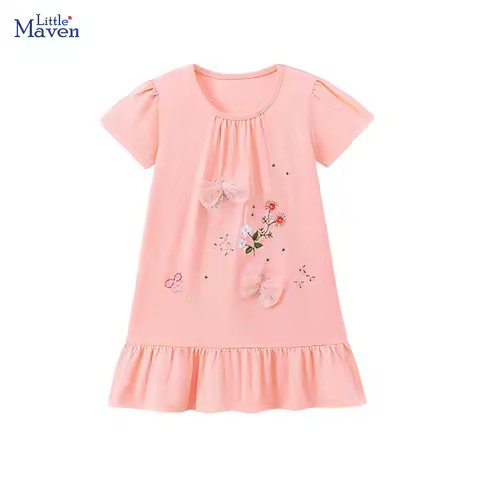 Little maven Dress for Baby Girls 2026 Summer New Kids Clothes Cartoon Bowknots Children's Clothing 