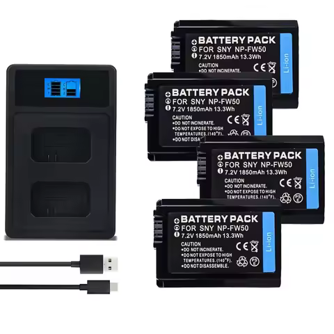 4PCS 1850mAh 7.2V NP-FW50 Battery+LED USB Dual Charger for Sony A6400 A6000 A6300 A7M2 R2 ZVE10 Came