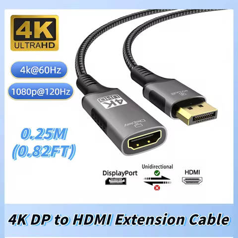 4K DP to HDMI Adapter Unidirectional Displayport to HDMI Cable Converter 4K@120Hz For PC Laptop Proj