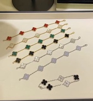 【水貝定製18K金】VC四葉草五花手鏈 紅玉髓/黑瑪瑙/白貝母 銀鑲款式 香港順豐包郵