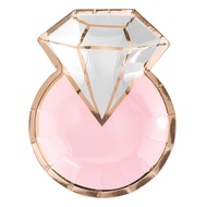 Elegant Diamond Ring-Shaped Plates, 7" - 8-Pack - Paper Plates with Pink, Rose Gold & White Accent, 