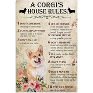 a Corgis House Rules Canvas Wall Art Framed Wall Decoration Vintage For Office Living Room Bedroom W