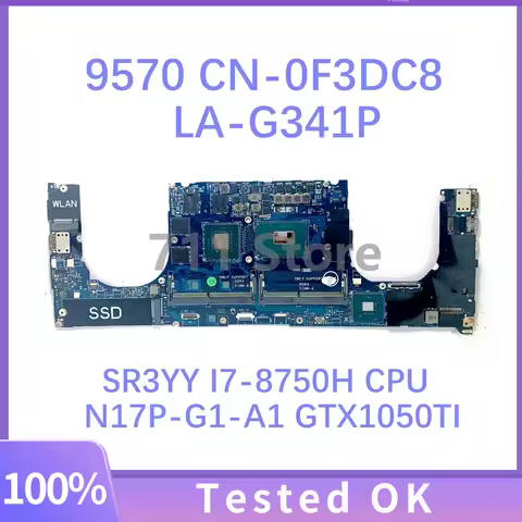 LA-G341P For Dell XPS 15 9570/Precision 5530 laptop motherboard W/ I5 I7 I9 E2-2176M CPU GTX1050/105