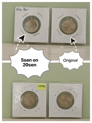 Error Coin 2021 5sen on 20sen(20sen muled with 5sen) - Rm120 per pair, New Condition, Real Coin, Col