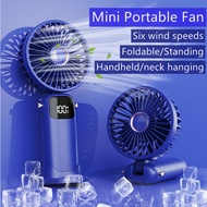 6 Modes Mini Fan Rechargeable Hand-held fan Portable Electric Fan Foldable Table LED Display Handheld Electric Fan USB Neck Fan