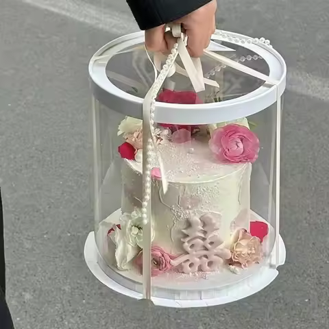 2PCS Clear Cake Box PVC Transparent Cake Carrier Box with Lids Cake Packaging Boxes Birthday Wedding