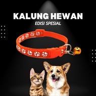 Kalung Hewan Peliharaan Motif Tapak Kaki Custom Nama Kucing Anjing - Polos, Orange