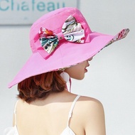 reversible summer hat for women Superlarge brim Beach cap sun hat female England Style girls bow Fedora hat