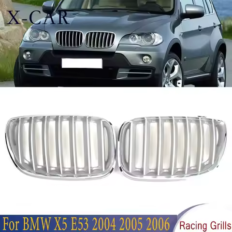 1Pair Chrome Front Hood Kidney Grills Grille Front Bumper Grille Racing Grill For BMW X5 E53 2004 20