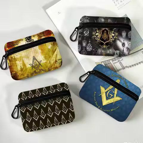 Masonic Lodge Freemasonry Logo Waterproof Oxford Cloth Zipper Wallet Portable Hanging Small Coin Pur