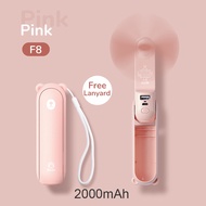 JisuLife F8 พัดลมขนาดเล็กแบบพกพา2000MAhพัดลมมือถือพับได้พร้อมพอร์ต USB ให้ความเย็นเสียงเงียบไฟ Led พ