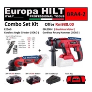 Europa Hilt E20AG Cordless Angle Grinder + EBL20RH Cordless Rotary Hammer Combo Set