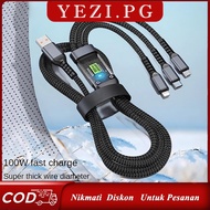 6A 100W Lightning Type-C Micro USB Data Charger Cable with LED Light