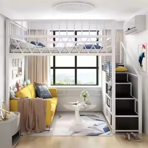 Nordic Reinforcement Bed1.5Rice Single1.8Double Bed Simple Modern Apartment Bed Loft Bed