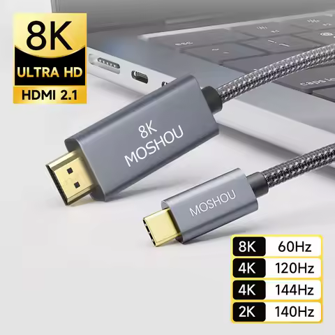 MOSHOU USB C to HDMI 2.1 Cable 8K@60Hz 4K@144Hz Type C to HDMI 8K Braided Cord HDCP2.3 HDR DSC for M