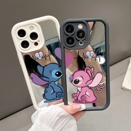 For Redmi 12 12c 13c 13 14c Casing Cartoon Cute Disney Stitch Couple Case Luxury Make Up Mirror soft