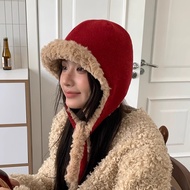 Encore Red Lei Feng Hat Women's Autumn Winter Warm Face Small Laced-Up Plush Hat Thickened Cold-Proo