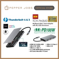 PEPPER JOBS TCH-7M2UD USB-C Multiport Hub Adapter with M.2 SSD Enclosure, PD 100W & Thunderbolt 4