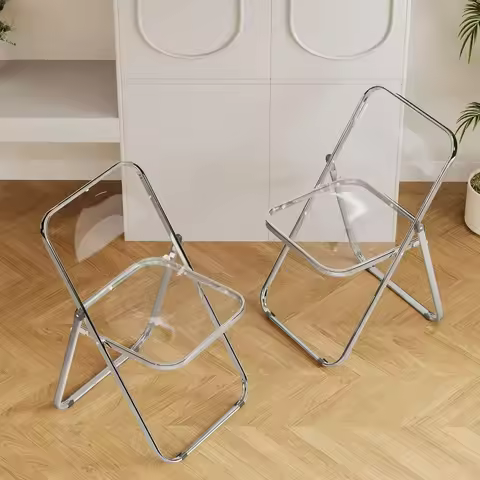 2 Pack Clear Plastic Folding Chairs Modern Duo Stackable for Studio Apartment, Display Corner, Minim