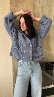 麻花針織外套 雙排釦針織外套 手工針織外套