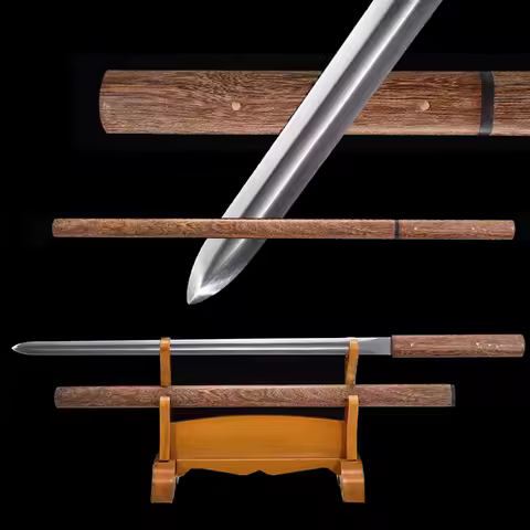 Shirasaya,Full Tang Real Steel Sword, Real Steel Blade, Wood Sheath, Double Edges, Metal Decoration,