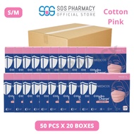MEDICOS Slim Fit Size S/M 165 HydroCharge 4ply Surgical Face Mask Cotton Pink  (50's x 20 Boxes) - 1 Carton