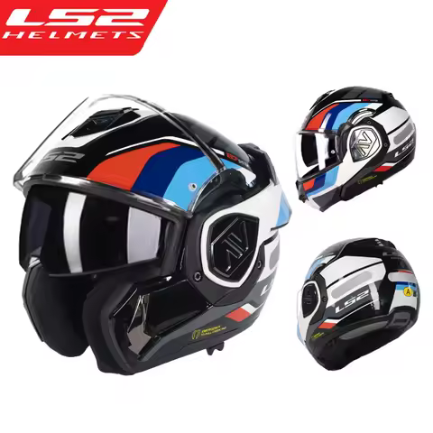 LS2 Motorcycle Helmet LS2 FF906 Advant Flip Up Helmets Men Women Double Visor Modular Helmets Motorb
