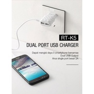 HT - Charger 2A Robot 2 Usb Real Output - K5 Cable Charger Head