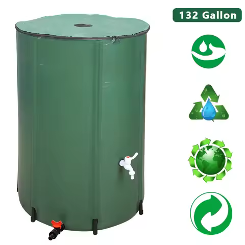 66/100/132 Gallon Rain Barrel collapsible Rainwater Harvest Water Tank Garden PVC Foldable Rain Coll