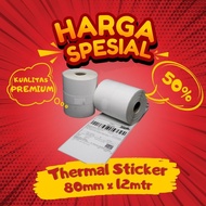 THERMAL STICKER PAPER THERMAL PRINTER LABEL STICKER 80X50 80MM 80X12 METER CONTINUOUS 80X50MM 80 X 1