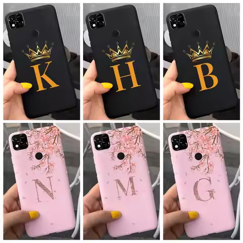 For Cover Redmi 10A 10C Cover Case Letter With Crown Nickname Initial Bumper Cqoue For Xiaomi Redmi