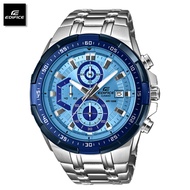 Velashop นาฬิกาข้อมือผู้ชายคาสิโอ Casio Edifice สายสแตนเลสสีเงิน หน้าปัดสีน้ำเงิน รุ่น EFR-539DE-2AV