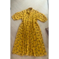 Yellow Chiffon Dress Floral Pattern Bust 35 Inches