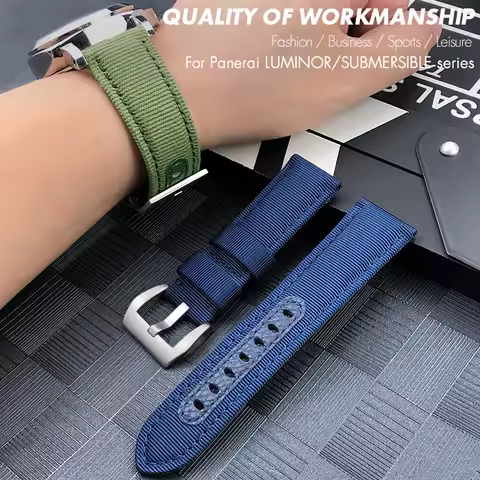 24mm Nylon Watchband for Panerai Submersible ﻿Luminor PAM Green Blue Gray Fabric Canvas Watch Strap 