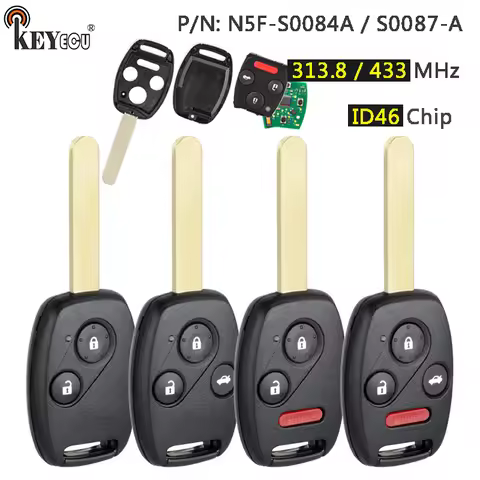 KEYECU 315MHz / 433MHz ID46 Chip N5F-S0084A S0087-A 3 4 Button Remote Car Key Fob for Honda Civic Co
