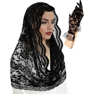 2 Pcs Lace Veil Church Mantilla Catholic Veil Bridal Veils Halloween Veil Gloves